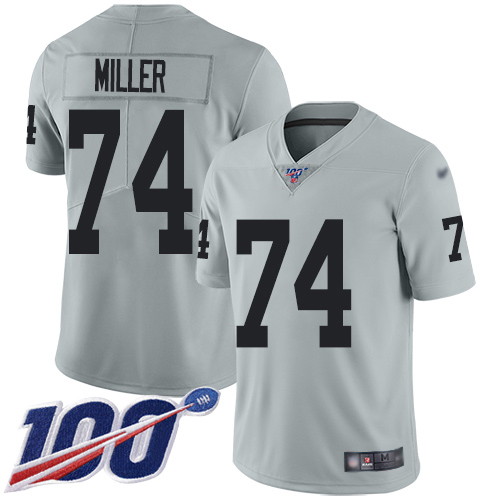 Men Oakland Raiders Limited Silver Kolton Miller Jersey NFL Football #74 100th Season Inverted Legend Jersey->oakland raiders->NFL Jersey